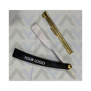 Navaja de Afeitar Recta para Barbería, la Más Vendida, Ligera, en Negro, Blanco y Dorado, con Logotipo Personalizado - Product Image 1