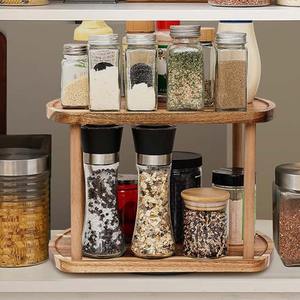 Plateau tournant Lazy Susan en bois à 2 niveaux, fait main, robuste, moderne, pour rangement de cuisine et décoration intérieure - Product Image 3