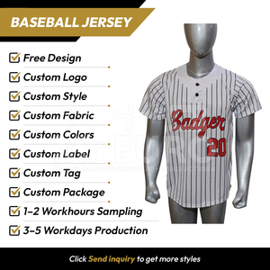 Custom Sublimation Baseball Jersey Badger 20 <b>Striped</b> <b>White</b> <b>Black</b> Short Sleeve Unisex Loose Fit Adult Team Apparel Front - Product Image 2