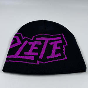 High Quality Knitted Unfold purple <b>Winter</b> <b>Caps</b> Custom Acrylic Beanies Cuffless with Your Own logo - Product Image 2