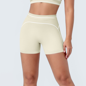 High Waist Yoga <b>Shorts</b> Solid Color Contrast Stitch Side Stripe Four-Way Stretch Seamless <b>Spandex</b>/Nylon Anti-static Elastic - Product Image 4