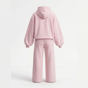 Ensemble de survêtement décontracté rose uni pour femme avec sweat à capuche et pantalon de jogging 100 % coton mi-lourd à manches longues coupe ample pour l'automne - Product Image 2