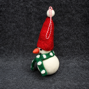 Handmade Felt Snowman Christmas <b>Ornament</b> <b>Red</b> Hat Green Scarf Traditional Holiday Decoration - Product Image 2