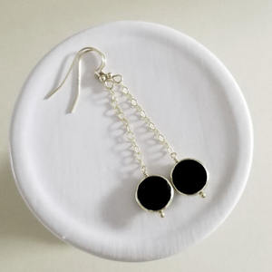 Pendientes Colgantes con Forma de Moneda de Ónix Negro, Gema Natural Negra Intensa, Chapados en Plata, Joyería Hecha a Mano para Mujer - Product Image 4