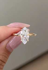 Anillo de Compromiso con Diamante Cultivado en Laboratorio de Corte Marquesa de 2 Quilates, Certificado IGI E-VVS1, Anillo de Oro de 14k con Halo Oculto - Product Image 3