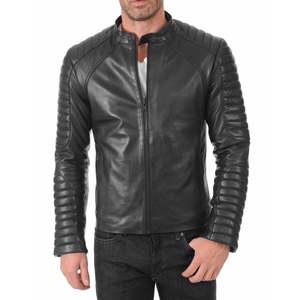 Men's Onyx Black Leather <b>Biker</b> <b>Jacket</b> - Product Image 3