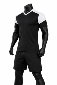 Conjunto de Uniforme de Fútbol Personalizado en Blanco y Negro para Hombre, Camiseta y Pantalones Cortos de Fútbol, Secado Rápido, Transpirable, 100% Poliéster, OEM, ODM - Product Image 3