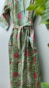 Bata Kimono de Algodón con Estampado Floral Indio para Descansar - Product Image 2