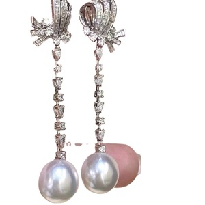 Wenchi S925 Pure Silver <b>Earrings</b> with 10-11MM Natural Round <b>Pearls</b> Almost Flawless Elegant Design for Women China - Product Image 5