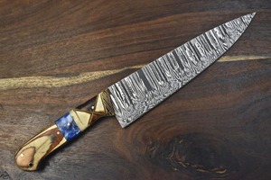 Cuchillo de Chef de Acero de Damasco Forjado a Mano de Grado Industrial BA ENTERPRISES |   Cuchilla con Patrón de Espiral, 13 Pulgadas de Longitud Total, Mango de Madera Dura - Product Image 4