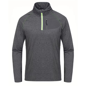 Custom Quick Dry Gym 1/4 Quarter Zip Fitness T-Shirts Gray Color Sportswear Long Sleeves Quarter Zip <b>Pullover</b> <b>Men</b> T-Shirt - Product Image 1