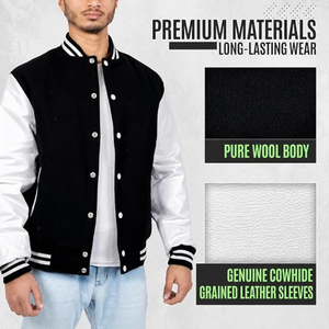 <b>Men</b>’s Varsity <b>Jacket</b> with Genuine Leather Sleeves, Wool Blend Baseball <b>Jacket</b>, <b>Lightweight</b> Bomber Coat for Casual Streetwear - Product Image 6