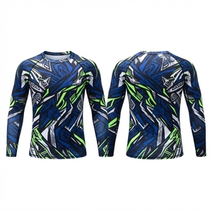 เสื้อรัดรูปแขนยาวสำหรับผู้ชาย ลายชนเผ่าสีน้ำเงิน พิมพ์ด้วยเทคนิค Heat-Transfer แห้งเร็ว เหมาะสำหรับ MMA BJJ ป้องกันรังสียูวี UPF50 เป็นมิตรต่อสิ่งแวดล้อม - Product Image 5