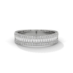 Bague d'éternité en argent finition or blanc de qualité supérieure, sertie de diamants de laboratoire taille émeraude et baguette, bijoux de mariée - Product Image 1
