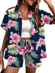 Conjunto de Verano para Mujer, Camisa de Manga Corta con Botones y Pantalones Cortos de Tela de Gasa Arrugada, de la Mejor Calidad, para Viajes y Relajación - Product Image 4