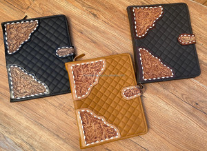 Multifunction Folder for Business Men & Women Zippered Hand <b>Tooled</b> Quilted <b>Leather</b> Portfolio with 3 Rings Folder Binder Padfolio - Product Image 3