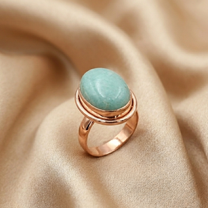 Natural Amazonite Gemstone Oval <b>Ring</b> 925 Sterling <b>Silver</b> Rose Gold & Yellow Gold Plated Handmade Boho Statement Jewelry <b>Men</b> - Product Image 3