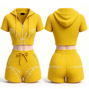 2026 Custom Streetwear Women's Above Knee Hooded Two-Piece <b>Set</b> Casual Print Eco-Friendly Breathable Zip - Product Image 2