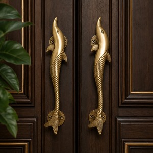 Poignée de porte en laiton SHUBHAM en forme de dauphin, bouton d'entrée intérieur traditionnel, couleur or, forme 3D, quincaillerie de meubles, décoration - Product Image 1