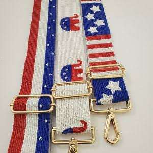 Gold Beaded <b>Bag</b> Straps American Flag Pattern Crossbody Shoulder Belts Adjustable Purse Handle Replacement Broad Glass Seed Beads - Product Image 6
