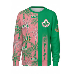 Sudadera con cuello redondo Alpha AKA Alpha con estampado de palmeras en rosa y verde para hombre, corte regular, diseño de sublimación informal - Product Image 2