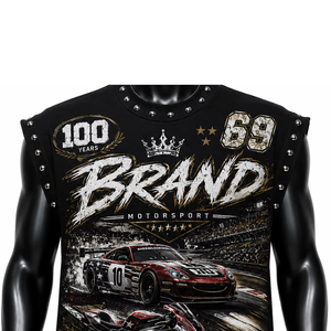 Débardeur pour homme personnalisé avec impression graphique en strass de couleur foncée, 100% coton, doux, respirant, sans manches, streetwear, OEM ODM - Product Image 5