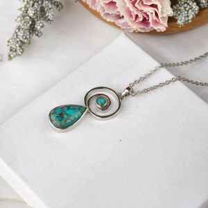 Collar de Plata de Ley 925 con Colgante de Turquesa y Baño de Oro de 14K, Piedra Natural, Joyería para Mujer, Regalo - Product Image 3