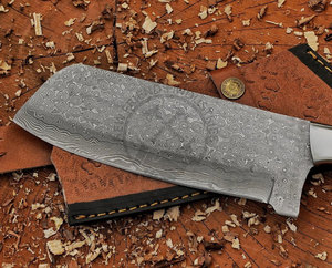 Top Trendiness Hand Forged Damascus Steel Full Tang Fixed Blade Chef Chopper Cleaver <b>Knife</b> 7" Blade Ambidextrous Stag Horn Steel - Product Image 3