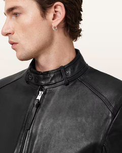 Chaqueta de Cuero Genuino para Hombre, con Cuello Alto, Cierre de Cremallera, Impermeable, con Logotipo, Corte Regular, para Invierno - Product Image 5