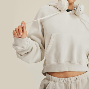 Sudadera con Capucha Corta de Manga Raglán para Mujer, Mezcla de Algodón Premium, Sudadera de Felpa, Logotipo Personalizado, Ropa Urbana, Ropa Deportiva, Proveedor de Fábrica - Product Image 4
