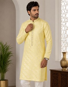 NOIIR PIGEON Ensemble Kurta Pyjama en Soie Jacquard pour Homme, Boutons Designer, Séchage Rapide, Infroissable, Style Ethnique Indien - Product Image 3