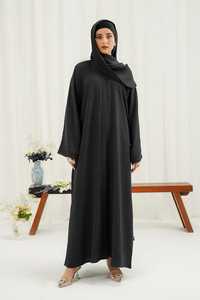 Modern Trendiness Abaya Modest Muslim Women Plus Size Floor Length V Neck Anti-Wrinkle Seamless Waist Tie Button Details Work - Product Image 2