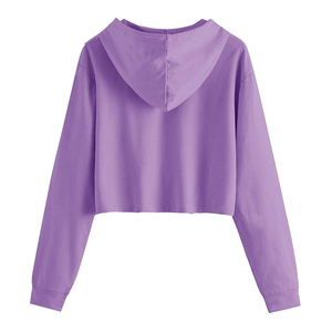 Sudadera con Capucha Corta Morada para Mujer, de Manga Larga, Informal, de Punto, de Algodón, con Capucha, Estilo Otoñal, Transpirable, de Color Sólido - Product Image 2