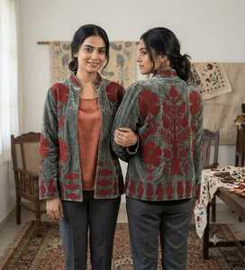 Hermosa Chaqueta Corta Casual de Terciopelo Bordada con Diseño Floral Artesanal Suzani para Mujer, Forro de Algodón Transpirable, ODM - Product Image 2