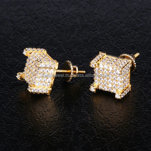 ต่างหูฮิปฮอปทรงสี่เหลี่ยมเพชรโมอิสซาไนต์ทรงกลมทำจากเงิน925ชุบทองยอดนิยม - Product Image 1