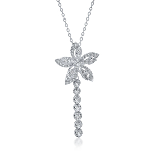 Collier pendentif fleur de luxe en diamant, argent 925 plaqué rhodium, taille brillant rond, bijoux de mariage pour femme - Product Image 1