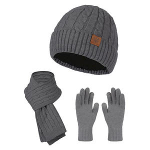 Conjunto de Gorro, Bufanda y Guantes de Invierno, Forrados de Felpa, 100% Algodón, Diseño de Leopardo, Lavados, 3 Piezas, Tejido, Personalizado OEM - Product Image 1