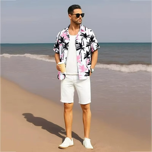 เสื้อเชิ้ตฮาวายชาย แขนสั้น ลำลอง ติดกระดุม ลายมะพร้าว เสื้อชายหาดฤดูร้อน มีกระเป๋า - Product Image 3