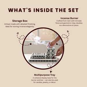 Juego de quemador de incienso LuxePearl – Soporte de incienso hecho a mano con incrustaciones de hueso y mosaico blanco y negro para interiores modernos de lujo - Product Image 4