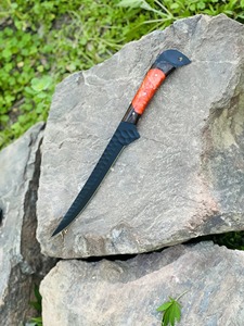 Custom Handmade Eco-Friendly Ambidextrous Fillet <b>Knife</b> in Carbon Steel <b>Bone</b>+Wood <b>Handle</b> with Leather Sheath Dishwasher Safe - Product Image 1