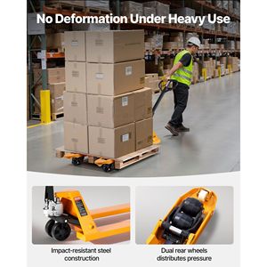 Transpallet Manuale con Capacità di Carico di 2500 Kg, Forche 48L X 27W Pollici, Carrello per Movimentazione Materiali, Lunghezza Forche 3.35-7.1 Pollici - Product Image 6