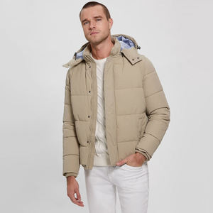 Veste d'hiver matelassée pour homme, épaisse et chaude, avec capuche amovible, logo personnalisé, beige, coupe-vent, veste à bulles pour l'extérieur - Product Image 5