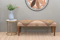 Banco Otomano de Yute Kilim Hecho a Mano, Ecológico, Estilo Turco Moderno, de Madera, para Sala de Estar, Dormitorio, Escuela