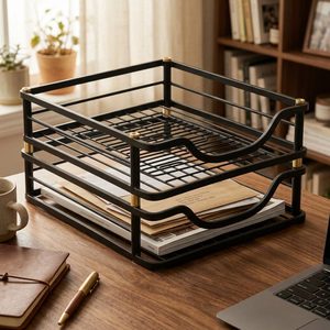 Vassoio Portadocumenti in Ferro Artigianale 34 cm Nero Ottone, Vassoio Impilabile <span class=keywords><strong>Arka</strong></span> per Arredamento Casa, Hotel, Matrimoni, Tavoli - Product Image 2