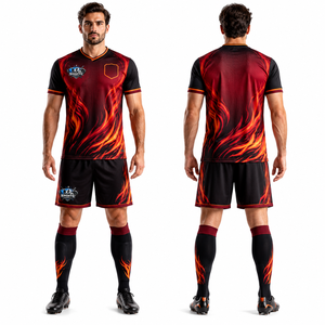 ชุดทีมฟุตบอล เสื้อและกางเกงขาสั้น สีทีมตามสั่ง ผ้าโพลีเอสเตอร์ตาข่าย ปักลาย ชุดฝึกซ้อมที่ใส่สบาย - Product Image 1