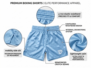 Pantalones Cortos de Boxeo Dumela International Azules de Poliéster con Logotipo para Entrenamiento de MMA, Ajuste Cómodo para Todas las Temporadas - Product Image 5