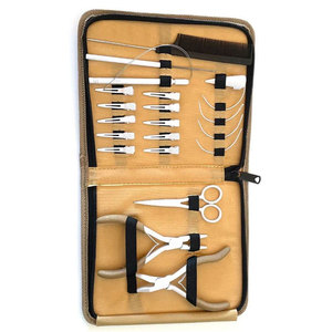 Kit d'outils professionnels pour extensions de cheveux de couleur blanche avec pinces en acier inoxydable, ciseaux, aiguilles à boucle, peigne et fermeture éclair - Product Image 2
