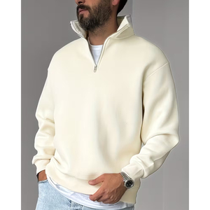 OEM Men's Half Zip Pullover Sweatshirt Oversized <b>Mock</b> <b>Neck</b> Plain Cotton Fleece Casual Streetwear <b>Top</b> - Product Image 2
