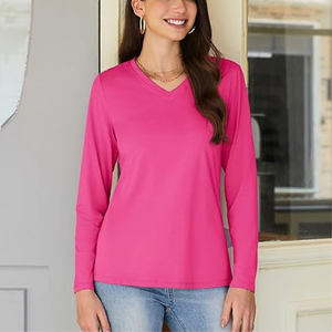 Vente en gros d'usine Nouveauté T-shirt pour femmes 100% coton Motif imprimé personnalisé été Manches longues T-shirts décontractés pour femmes - Product Image 6