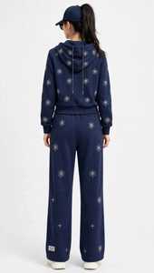 Ensemble de survêtement léger 2 en 1 pour femmes, sweat-shirt à fermeture éclair bleu marine et pantalon large, tenue décontractée sportive à manches longues - Product Image 3